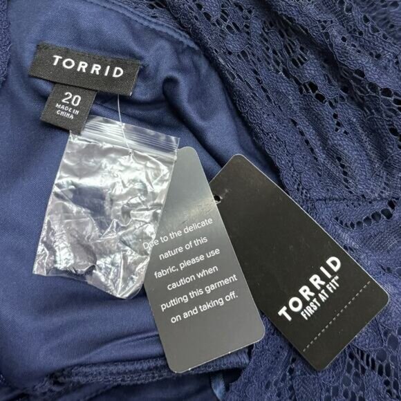 Torrid Dress Women's 20 Navy Blue Lace Midi Illusion Long Sleeve Formal Zip Up - Picture 5 of 9